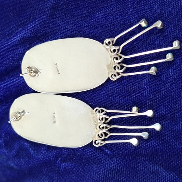 Vintage Native American Multi Stone On Sterling Silver Dangle Earrings Post - Picture 10 of 16